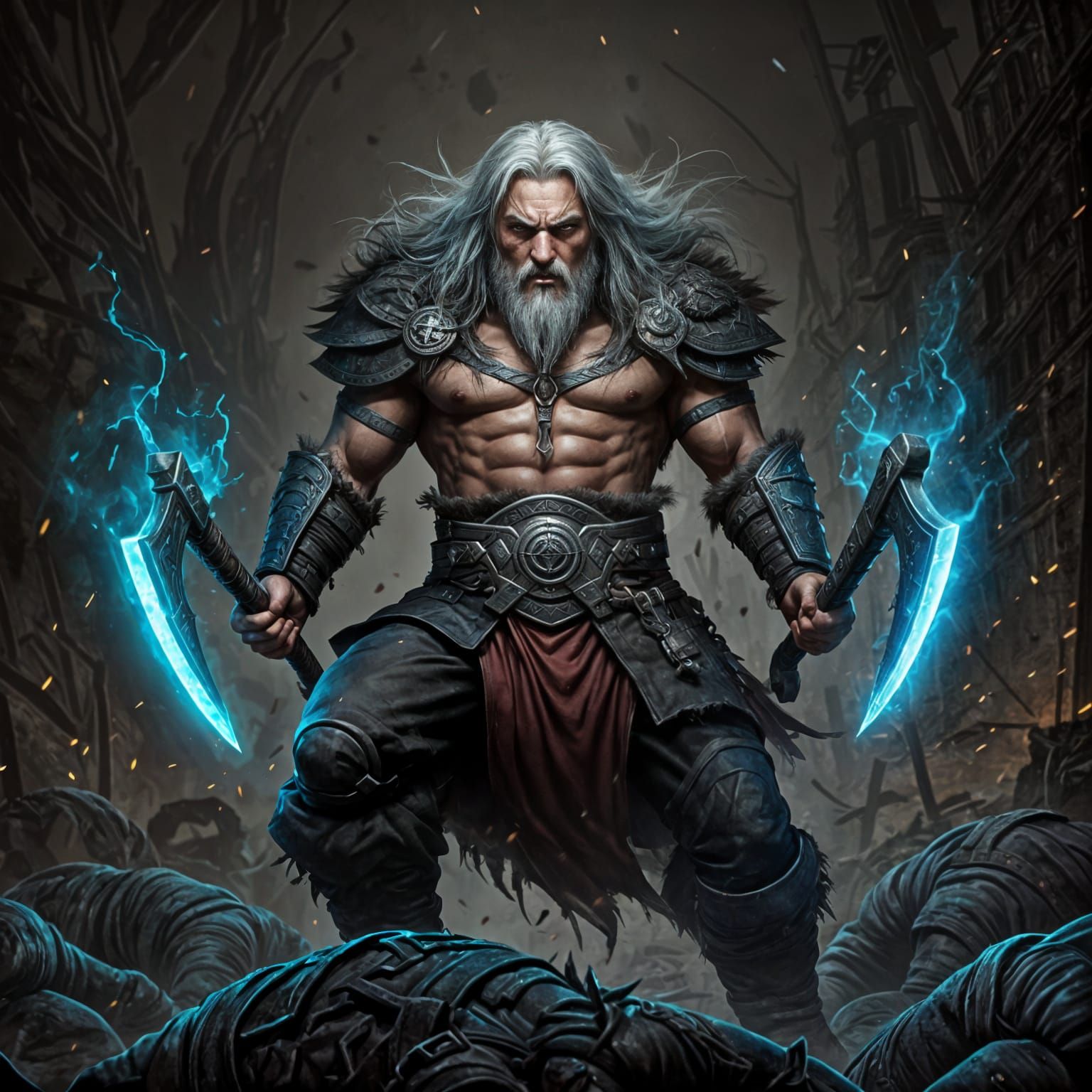 Viking Berserker Mid-Battle With Glowing Blue Energy