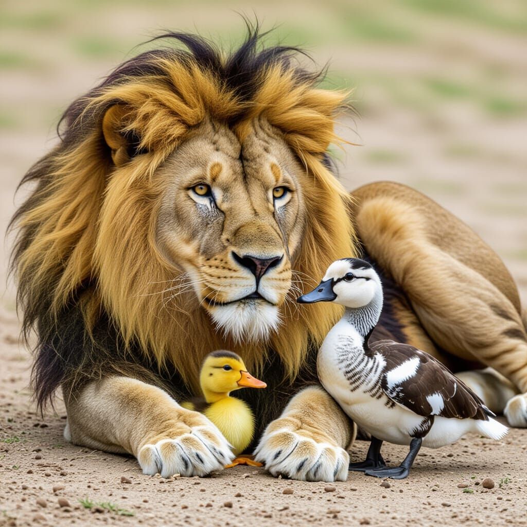 Baby Duck and Giant Lion: An Unlikely Friendship