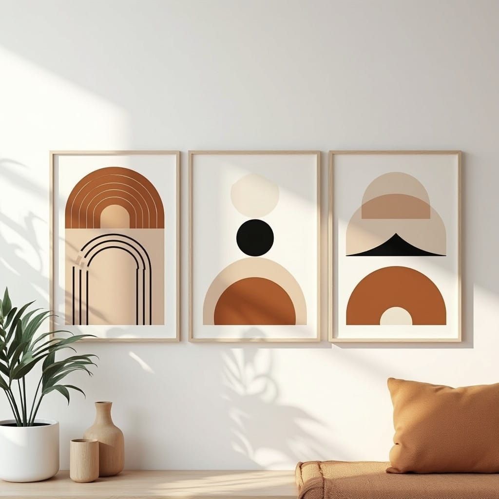 Mid-Century Modern Geometric Artworks in Earthy Tones