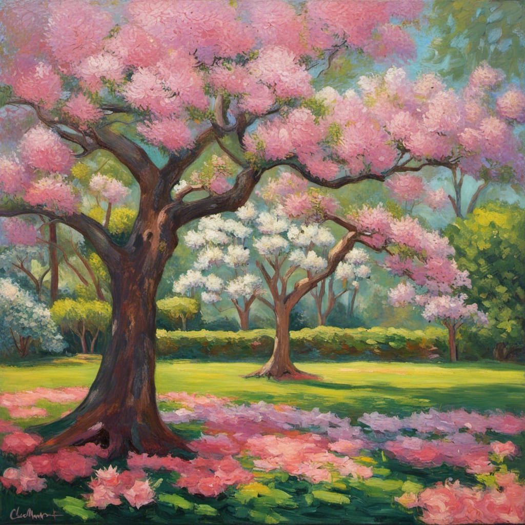 Lush Garden in Oil, Impressionist Style