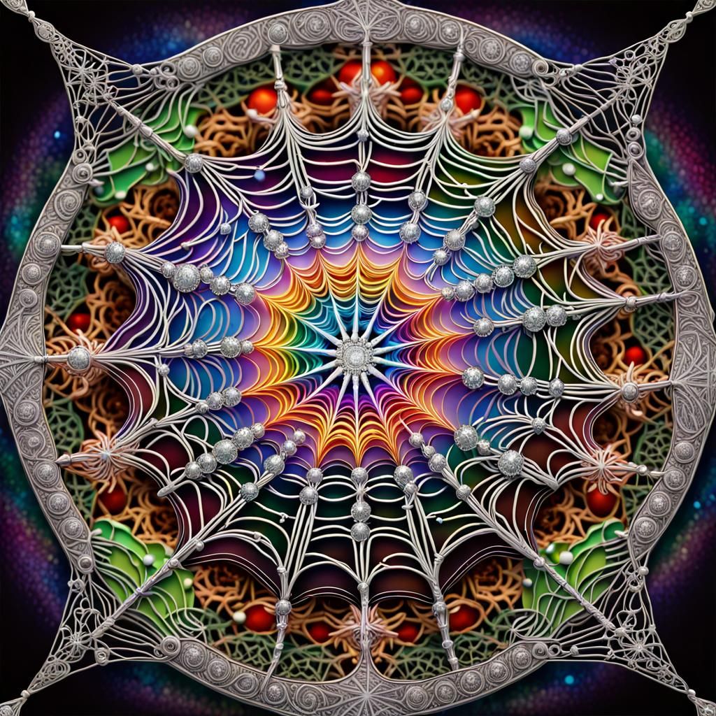 Intricate Crystal Spiderweb Mandala in Digital Art