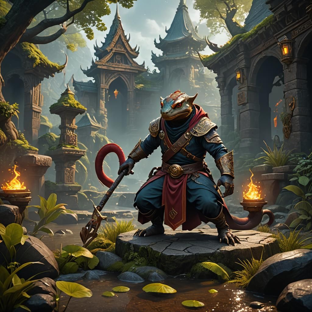 Salamander Monk Rune Carver in Detailed Matte Painting