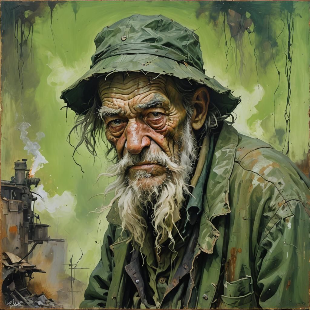 Ugly Hobo: Oil Painting Caricature in Modern Art Style