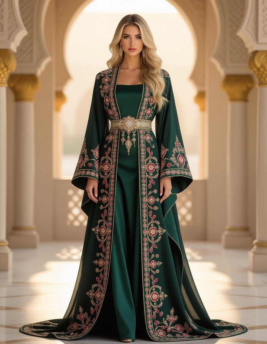 Majestic Blonde in Luxurious High-Fashion Abaya