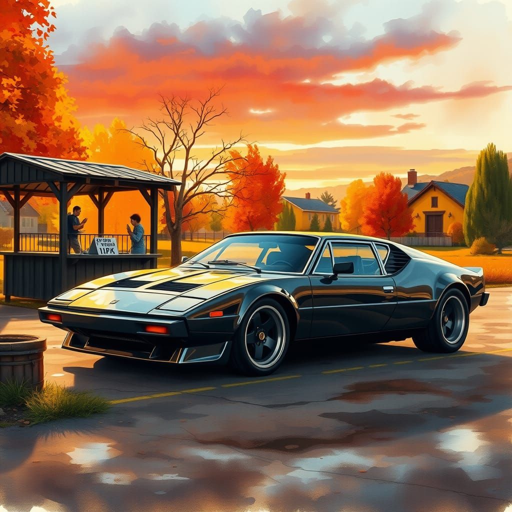 Black Pantera in Autumn Watercolor Painting