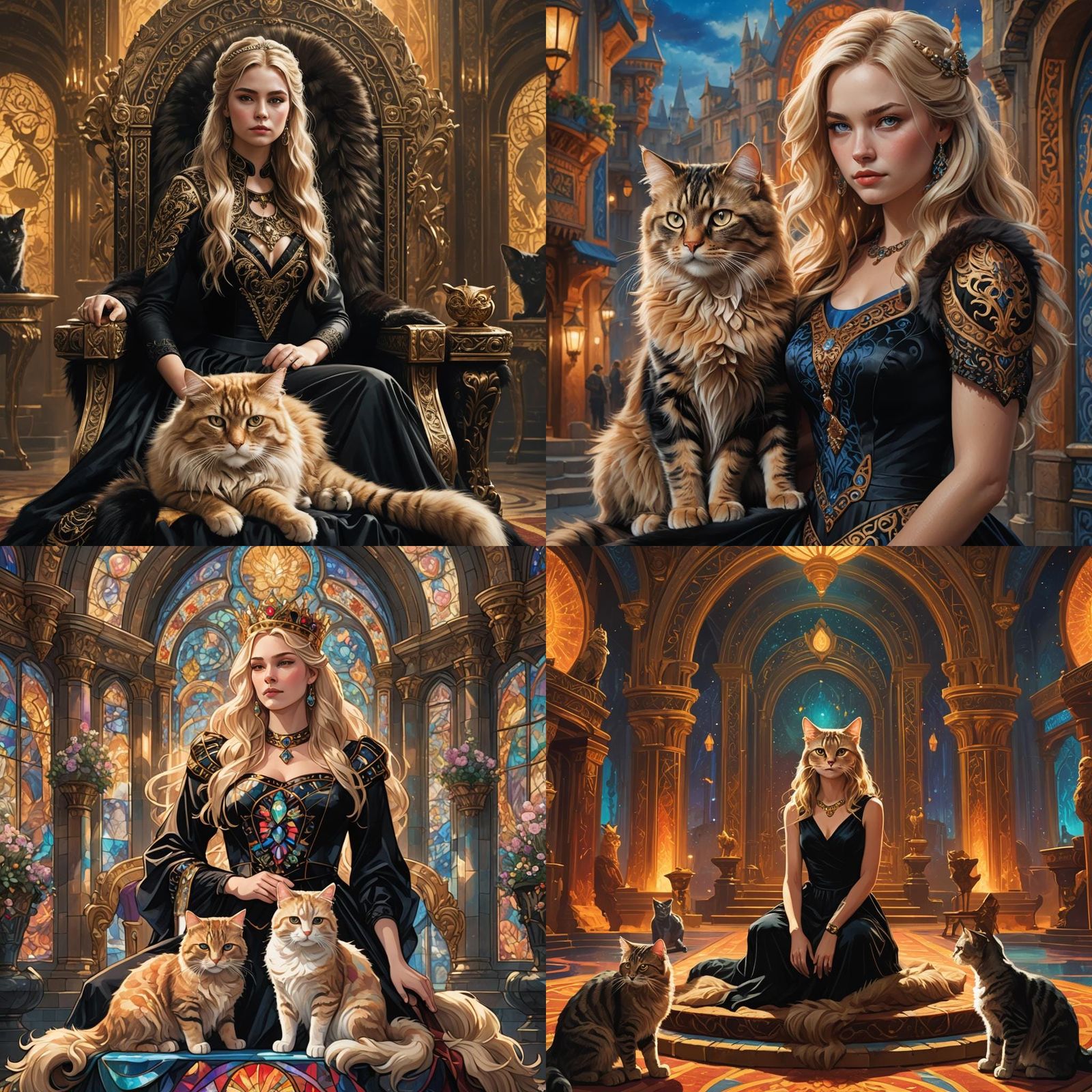 Blonde Woman and Her Kingly Cat Advisor