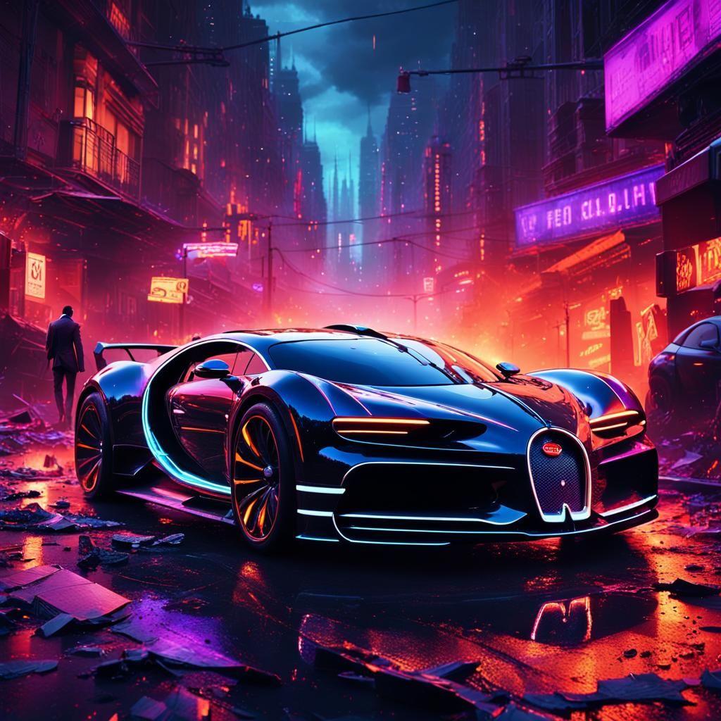 Cyberpunk Speed Demon: Bugatti La Voiture Noire Races Throug...