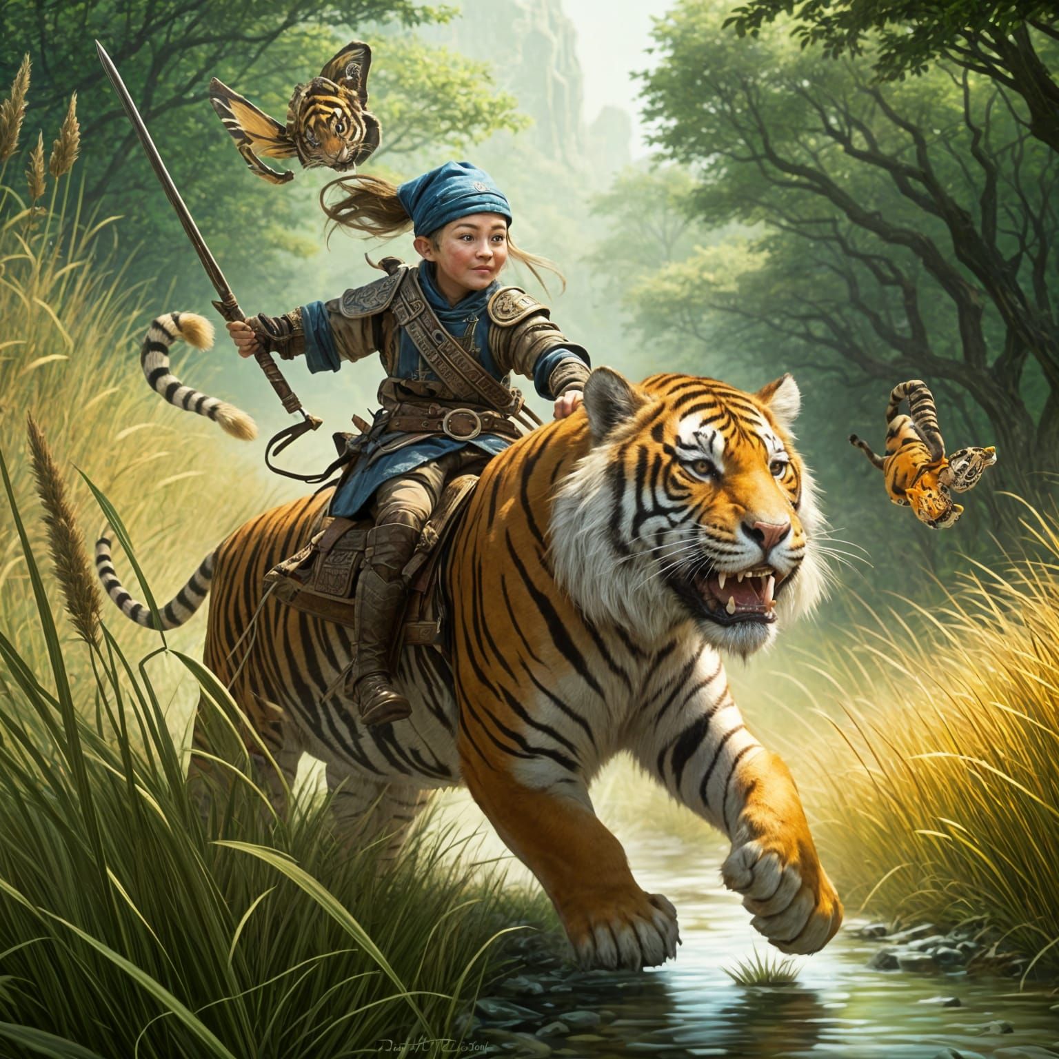 Gnome Warrior on Tiger Fantasy Steed