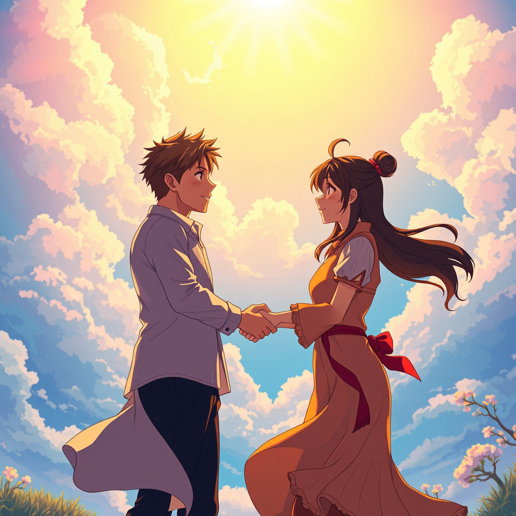 Anime Handclasp in Golden Light