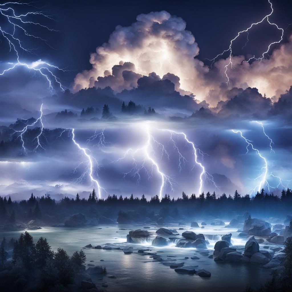 Dramatic Lightning Strikes Against Dark Sky
