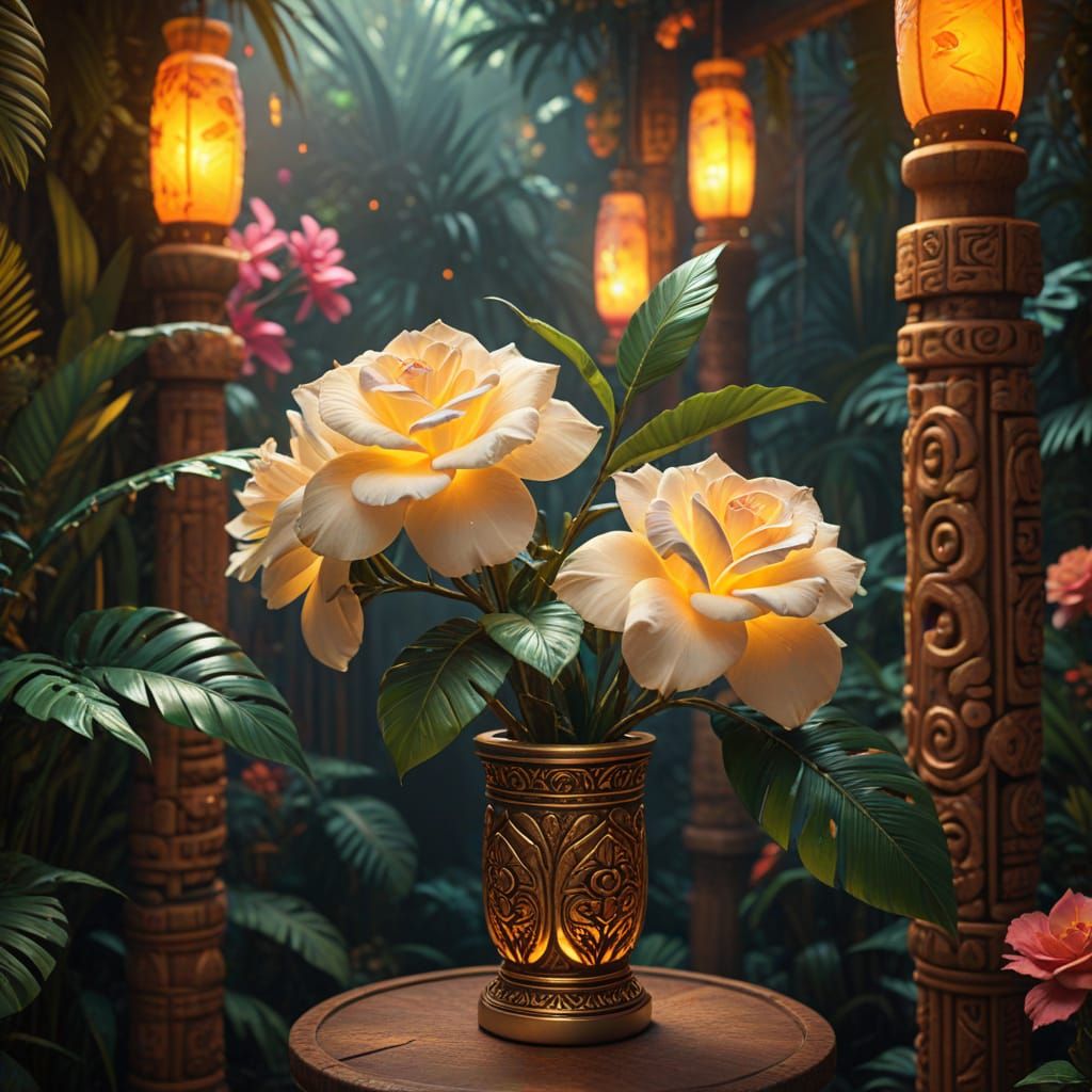 Alabaster Rose Tiki in Maximalist Style