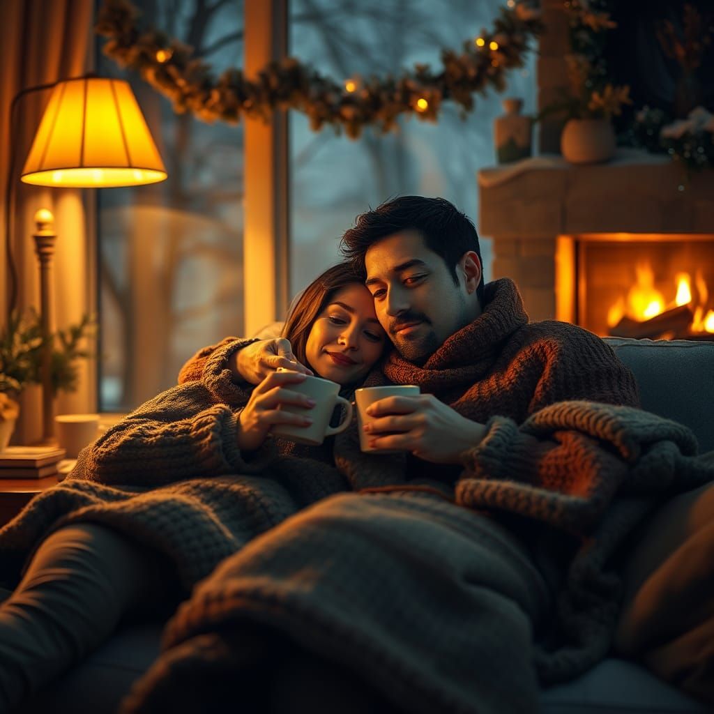 Cozy Winter Evening Embrace in Hyperrealism