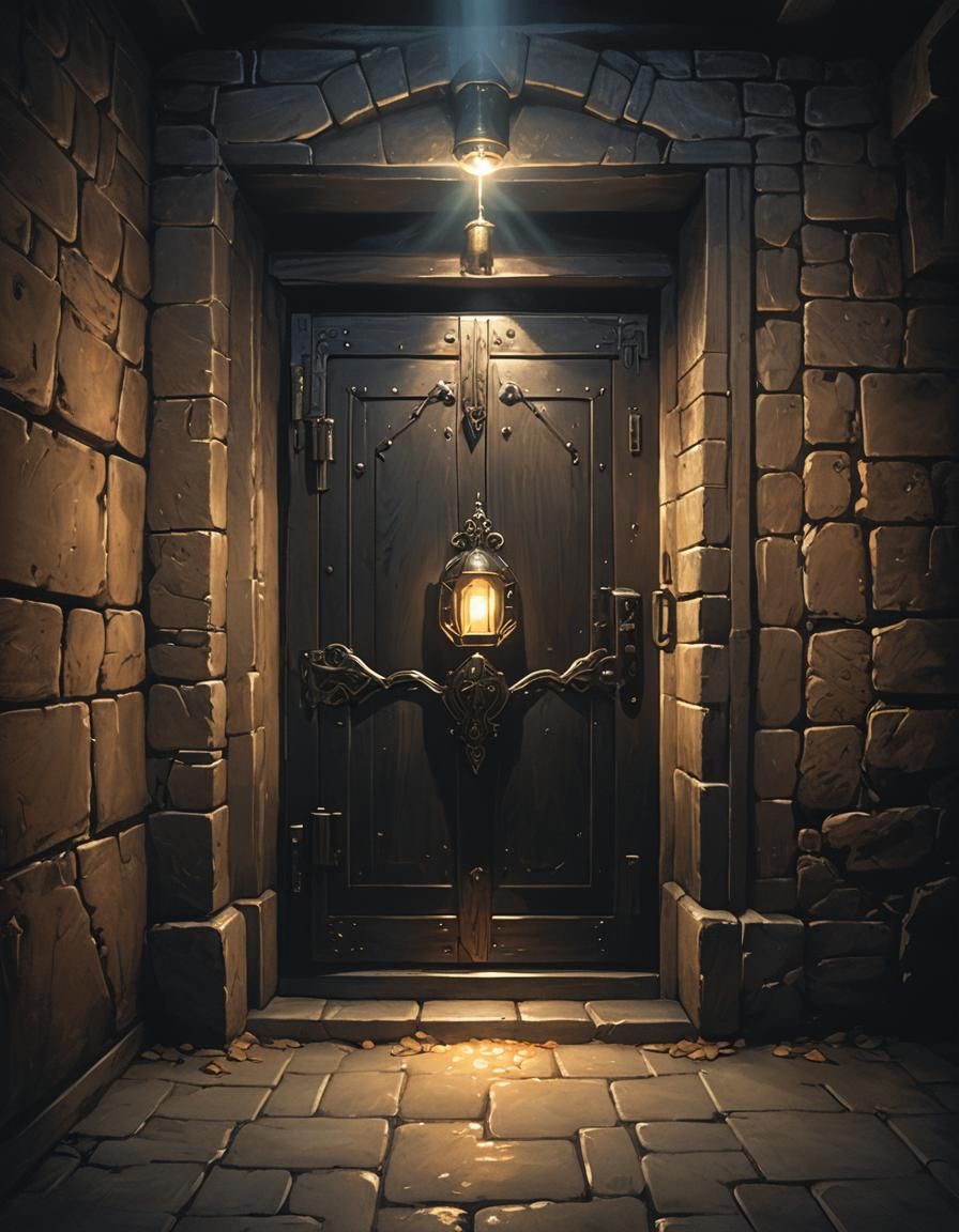 Magical Chest Revealed in Dark Dungeon Hallway