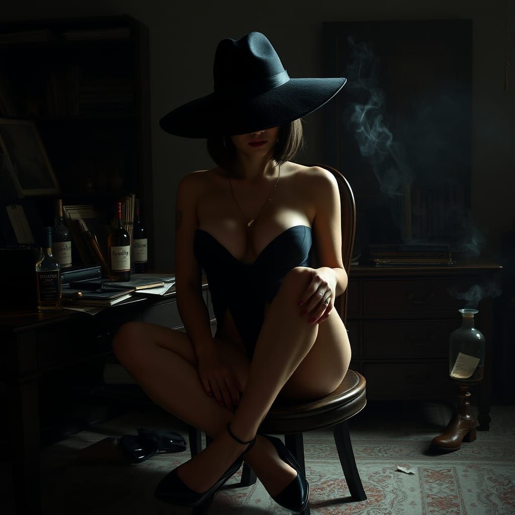 Voluptuous Woman in Smoky Noir Setting