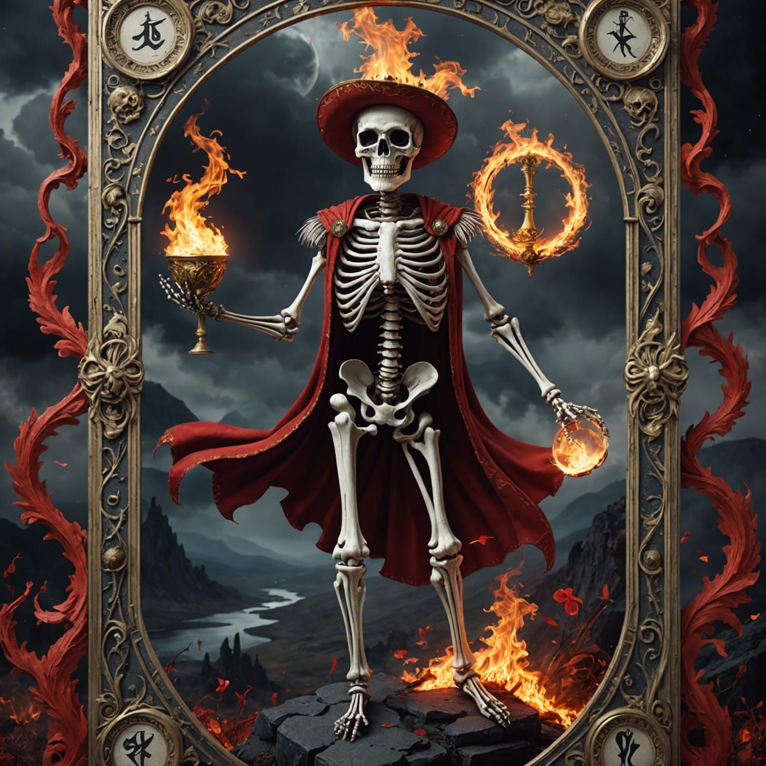 The Fool Tarot Card with Dancing Skeleton