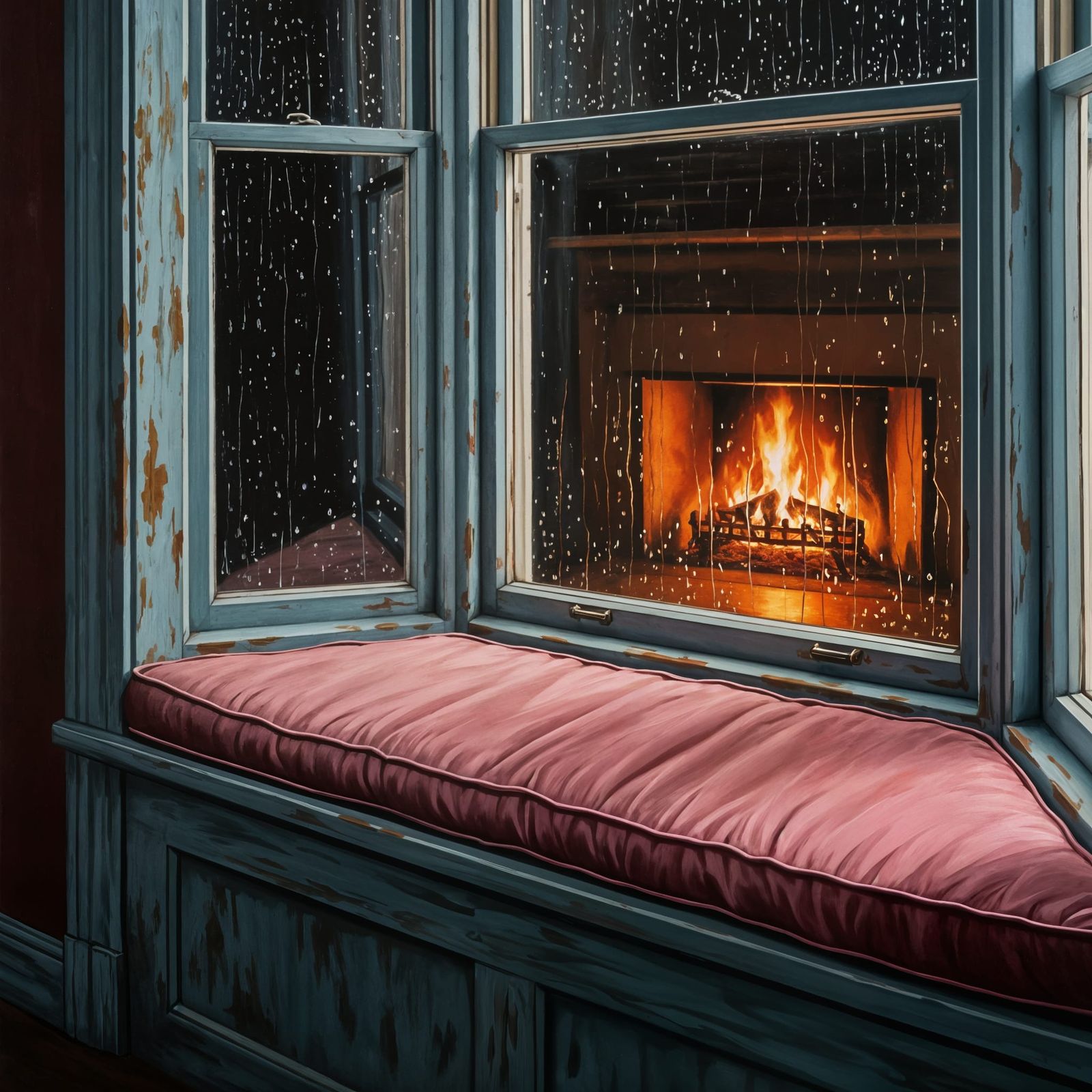 Cozy Interior Oil Painting of a Rainy Day