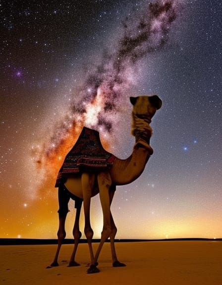 Camel Silhouetted Against Starry Galaxy