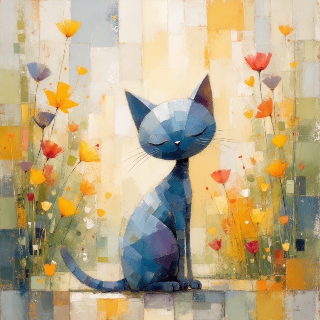 Cats in Garden: Vivid Abstract Watercolor