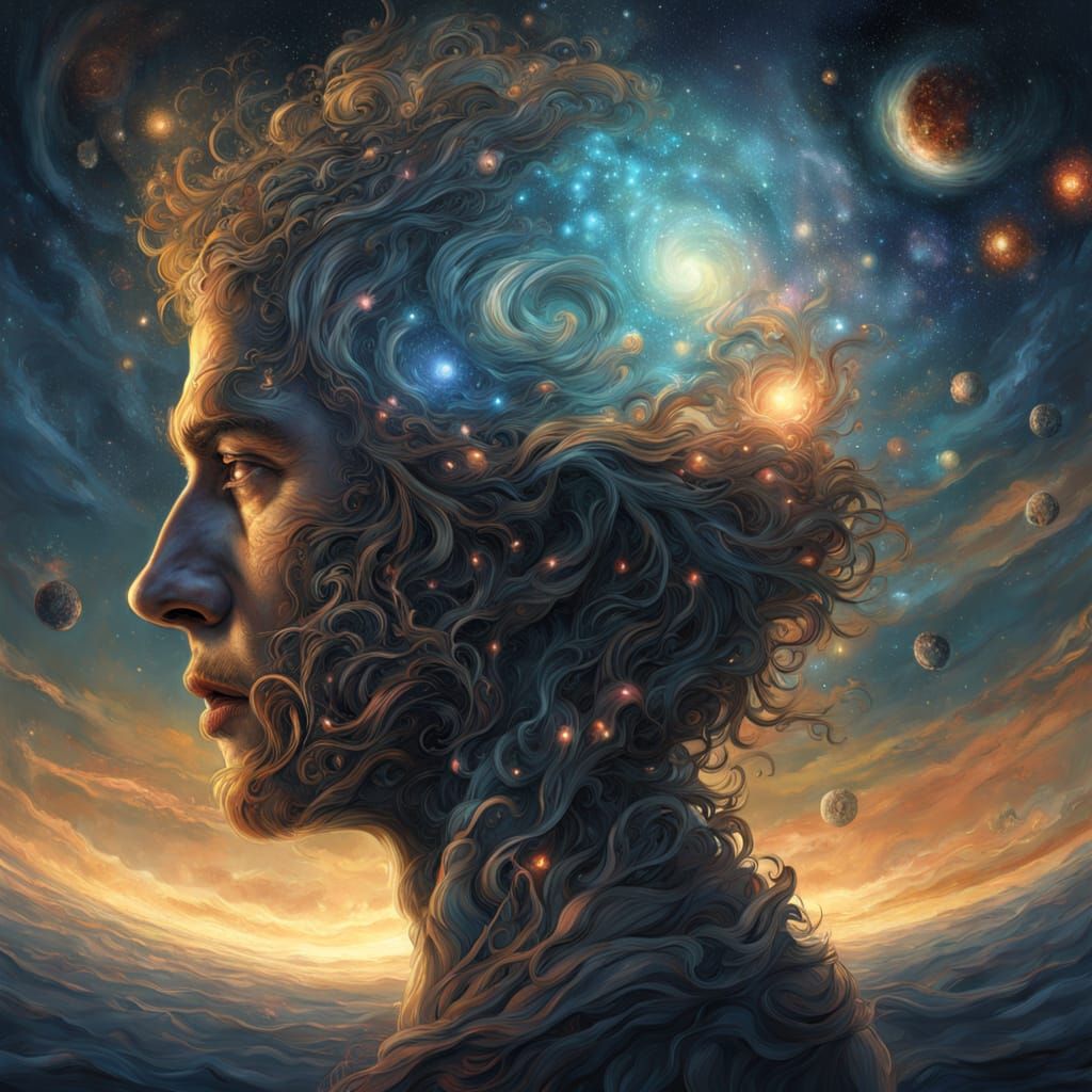 Surreal Inner Cosmos: Head Reveals Galaxies by Doré and Rutk...