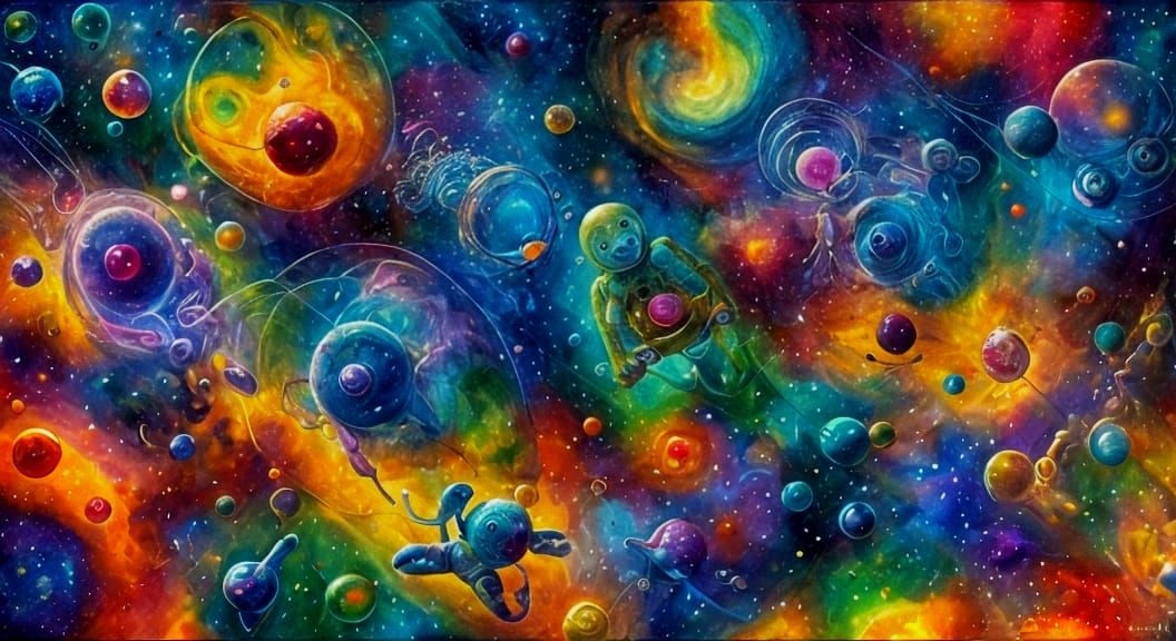 Cosmic Alien Babies Having Fun in Space