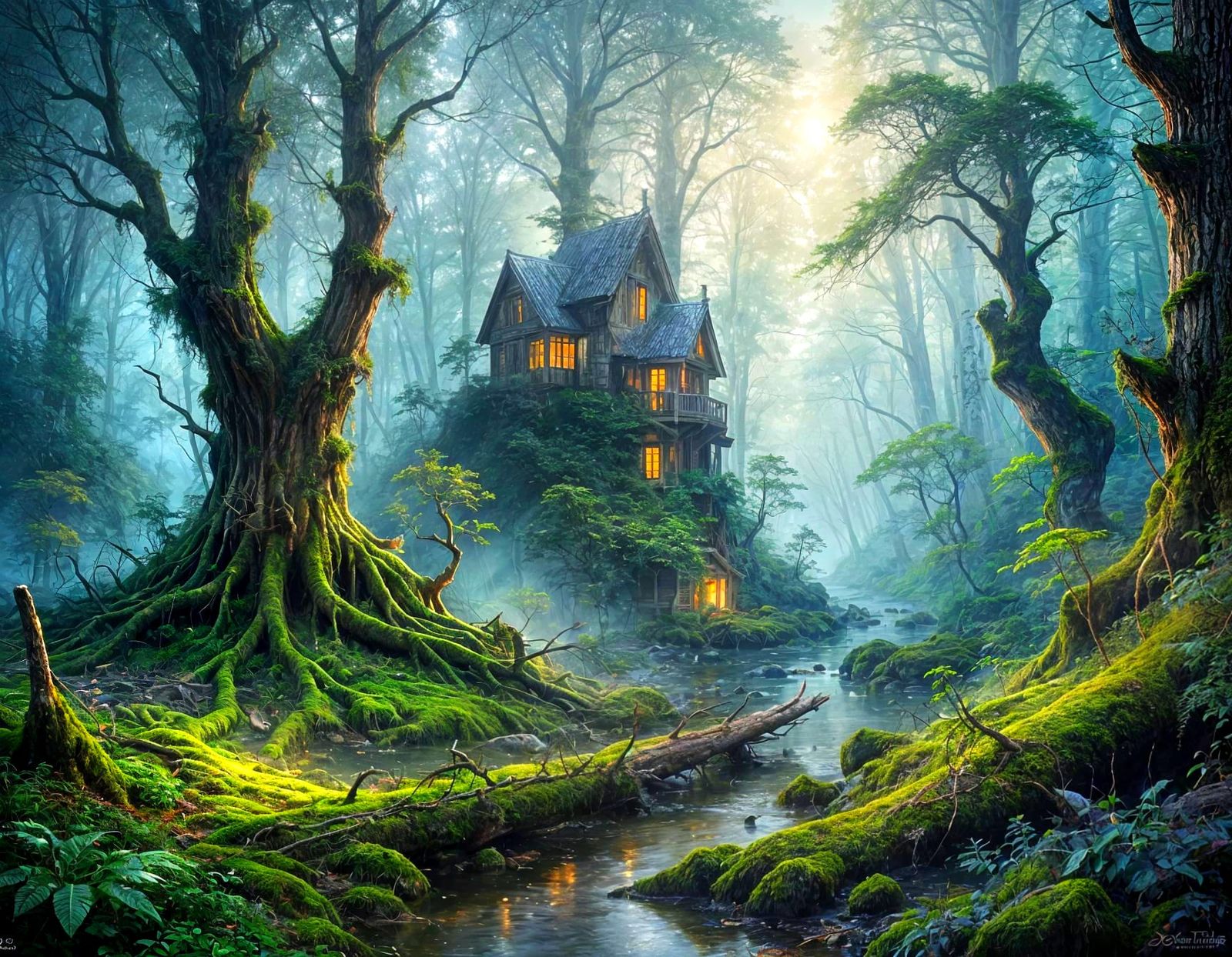 Mysterious Forest Path in Ethereal Mist