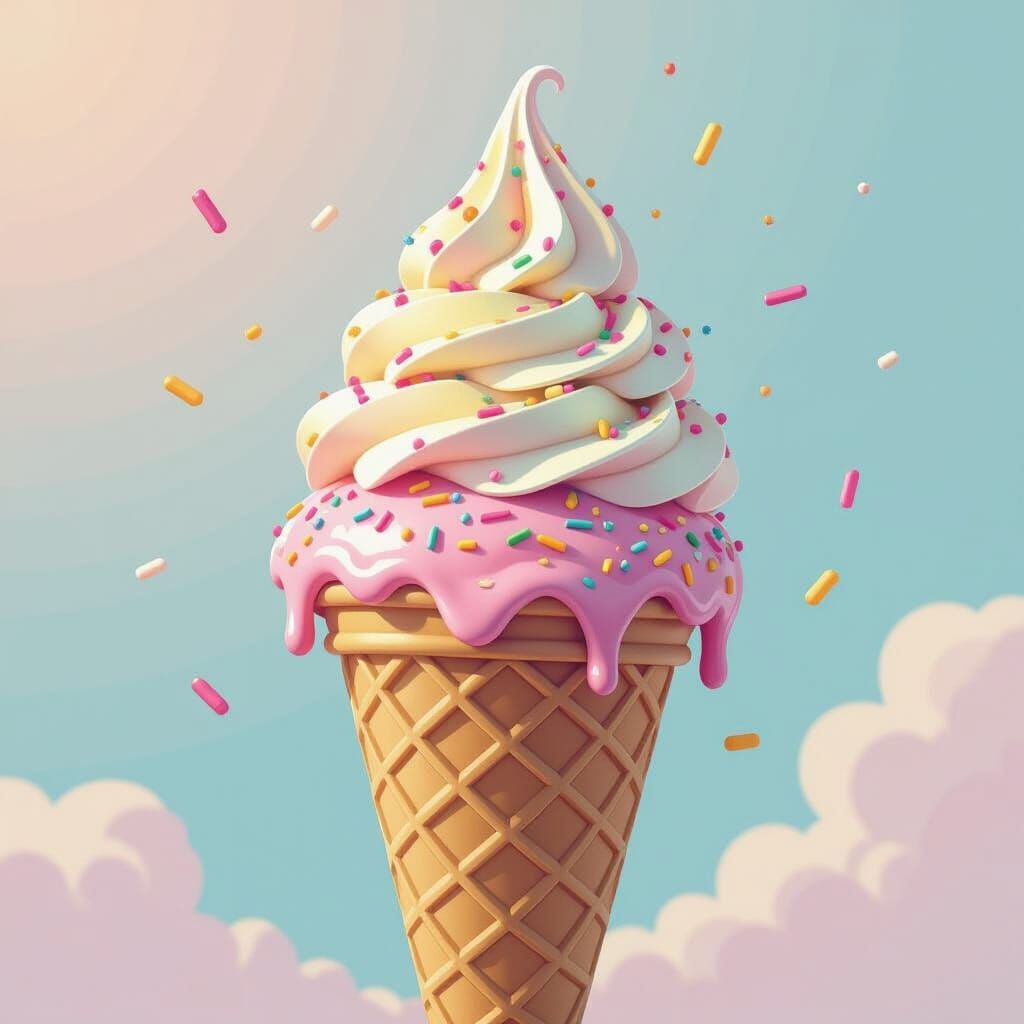 Colorful Ice Cream Cone Art in Whimsical Style