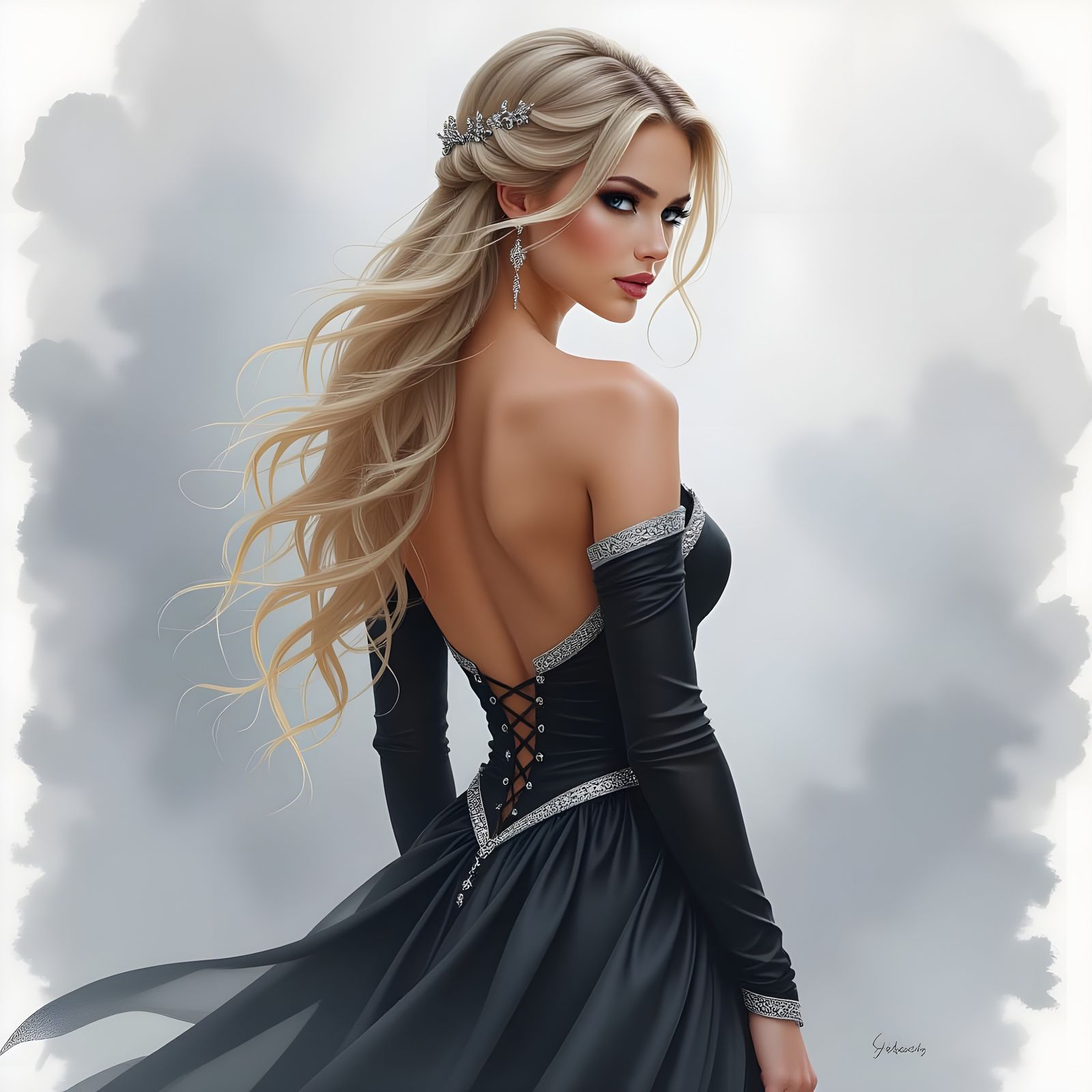 Beautiful Norse Goddess in Watercolor on Parchment