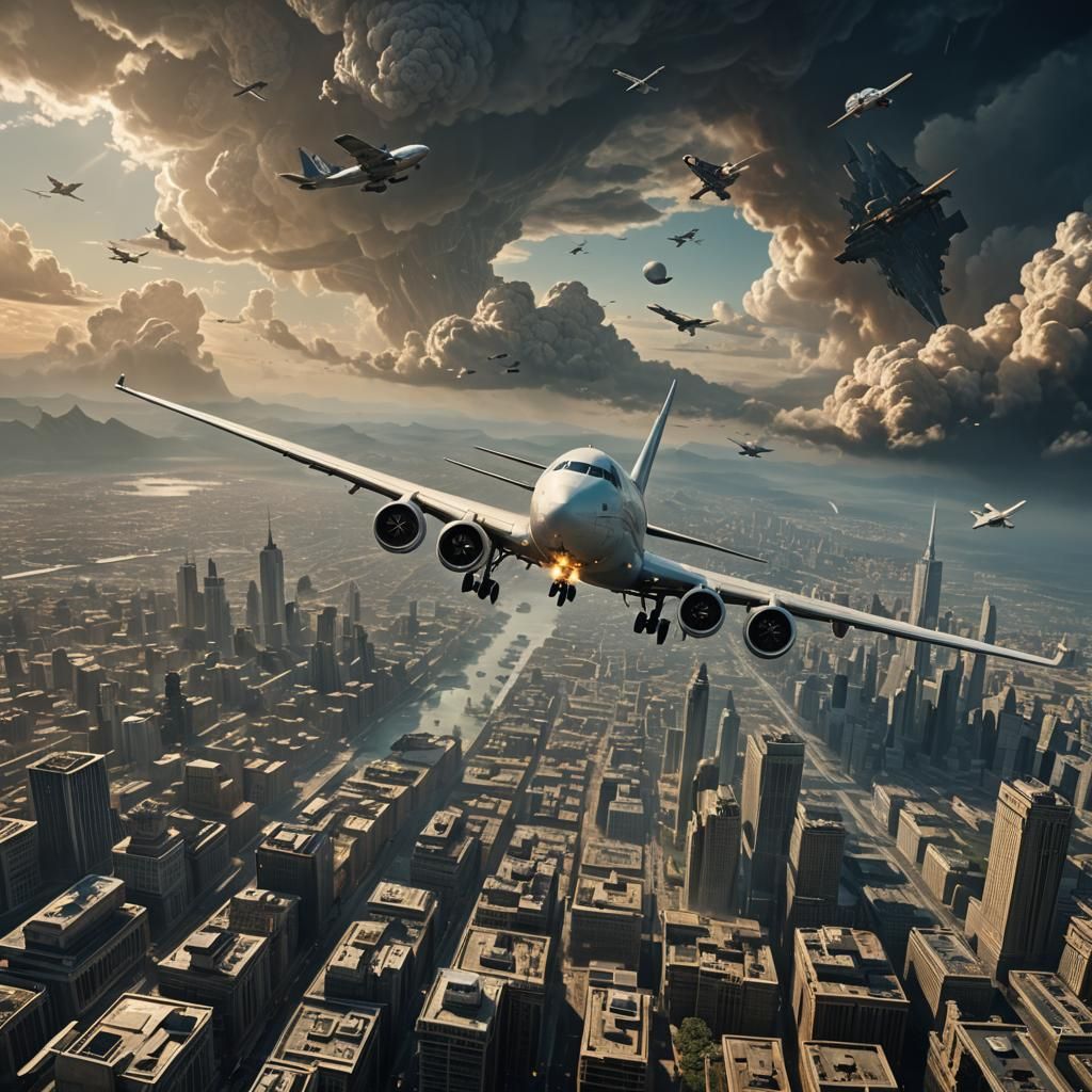 Alien on Airplane Wing: Epic Cinematic Digital Art