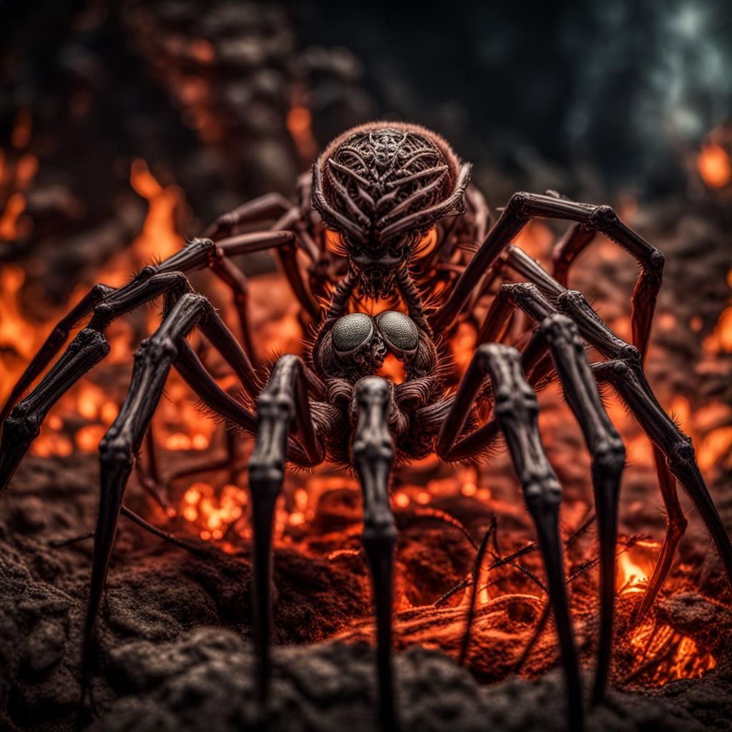 Hyperrealistic Arachnid Spider Demons in Fire Pit