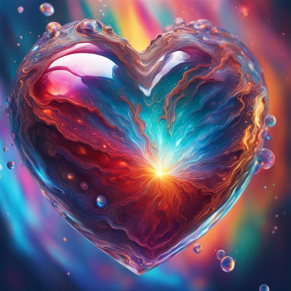 Hyperrealistic Glass Heart in Cosmic Astral Style