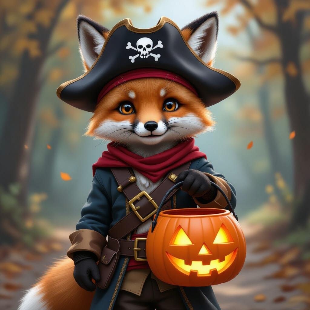 Pirate Fox Child with Jack-o'-lantern