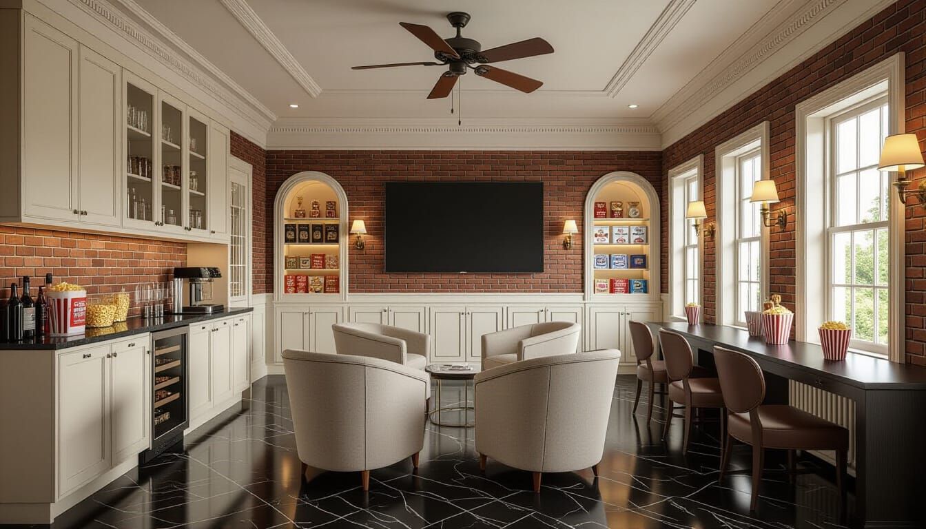 Victorian Movie Room with Smeg Fridge and Marble Floor