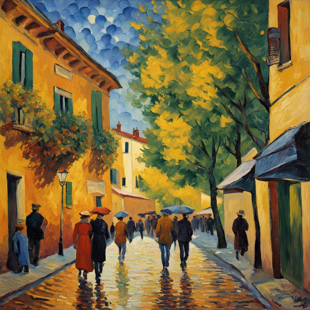 Golden Hour Bustle in Terni, Italy - Neo-Impressionist Oil P...