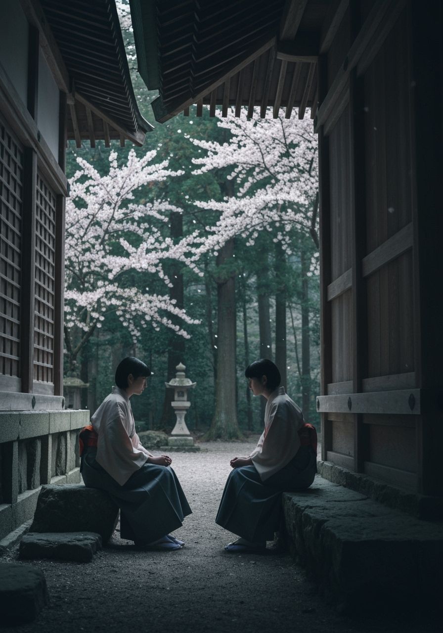 Taisho Era Secret Meeting: Two Students in Forest Shrine