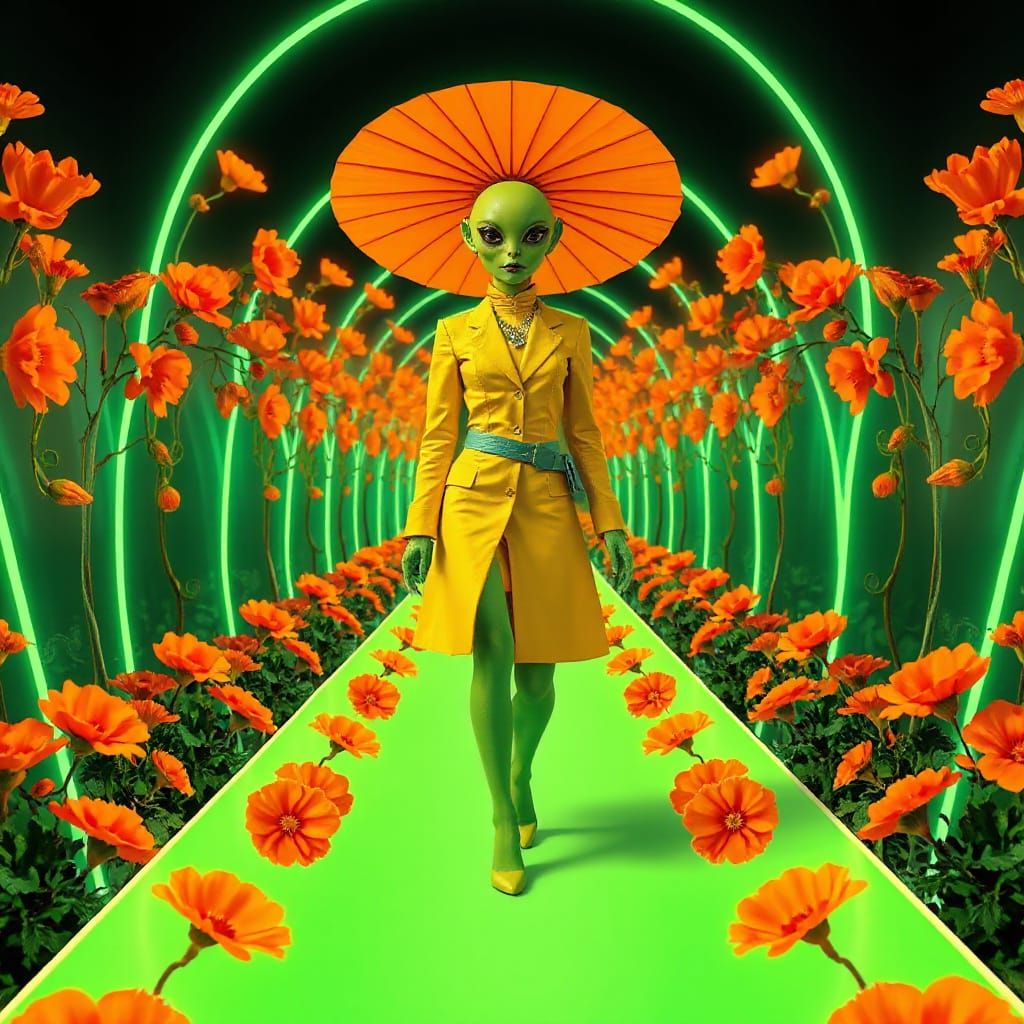 Alien Fashionista in Neon Haute Couture