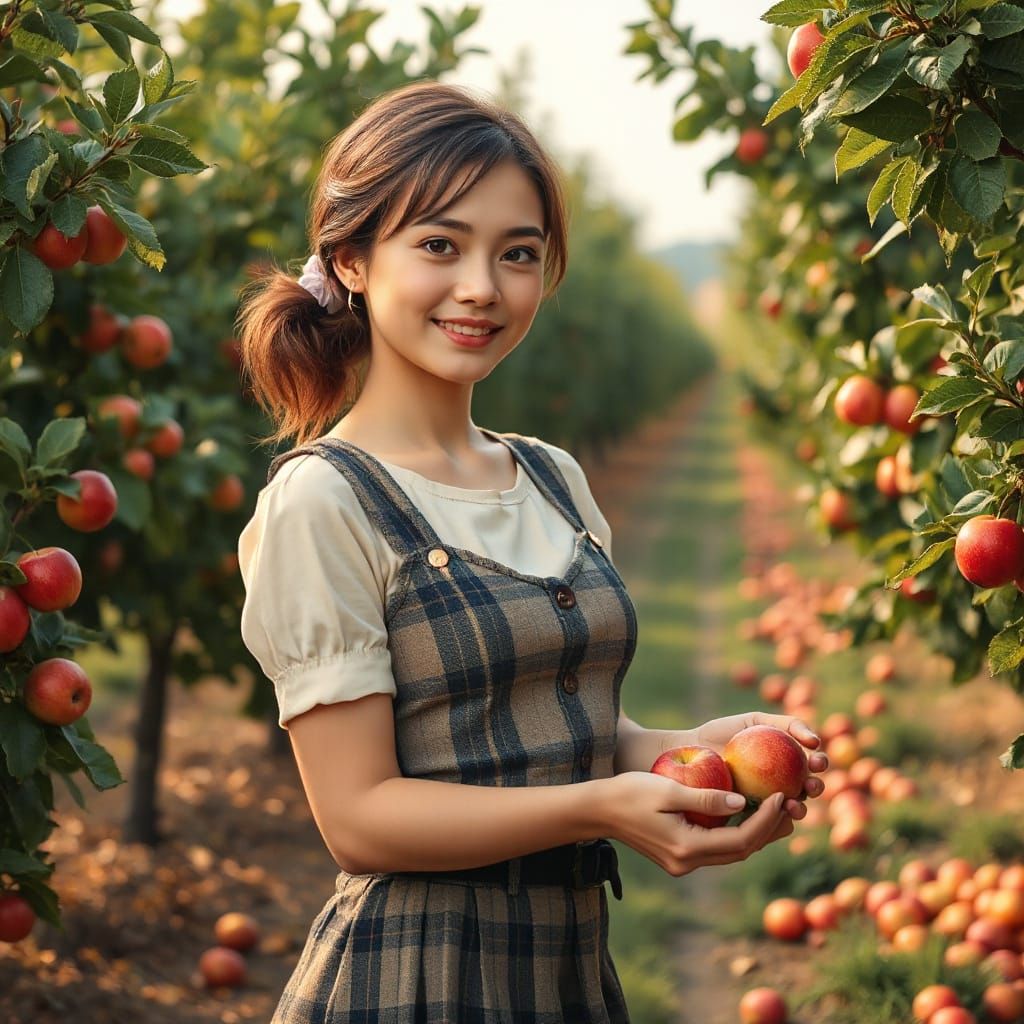 Tradwife Collecting Apples in Lush Orchard - Hyperrealistic ...