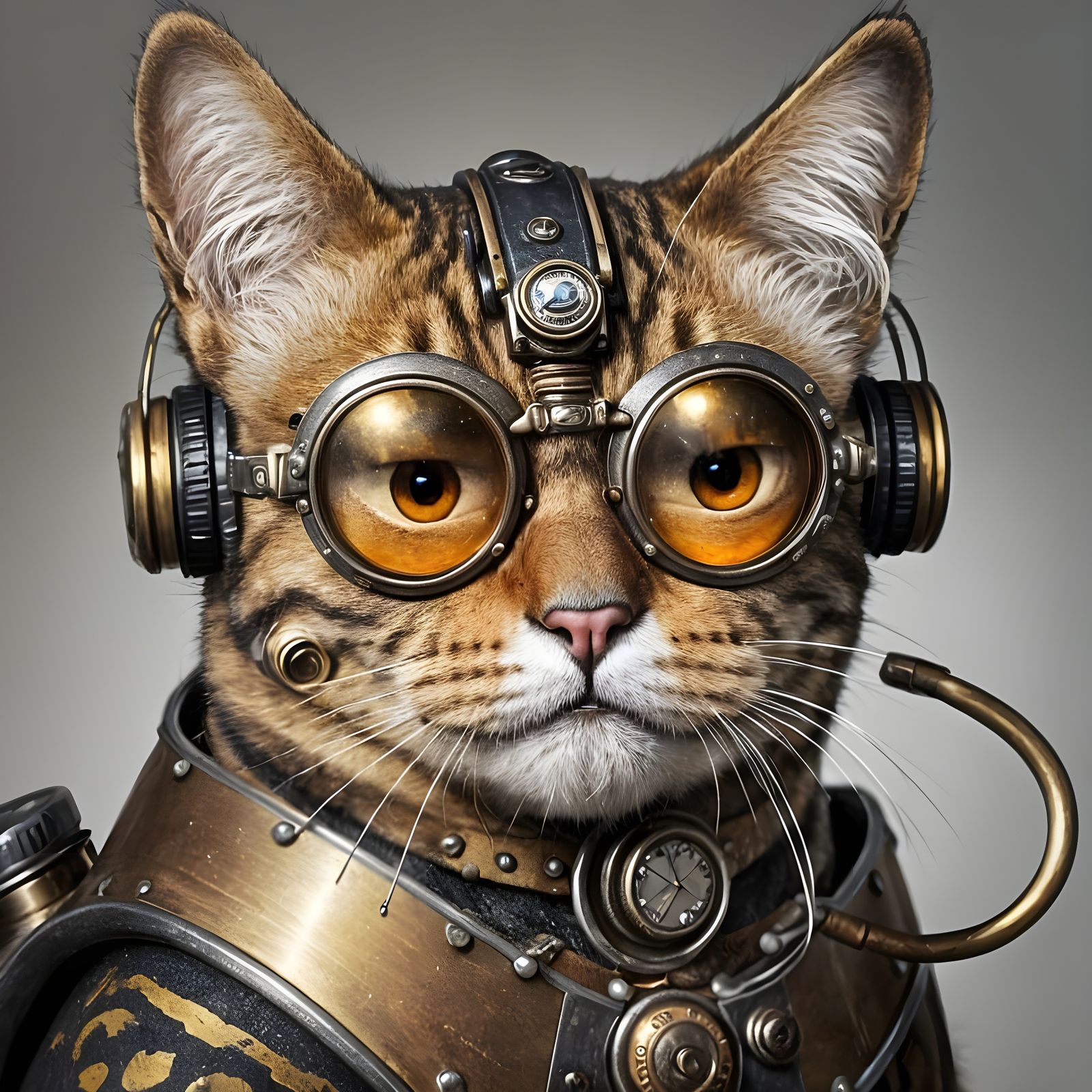 Steampunk Cat in Victorian Lab as Impasto Painting