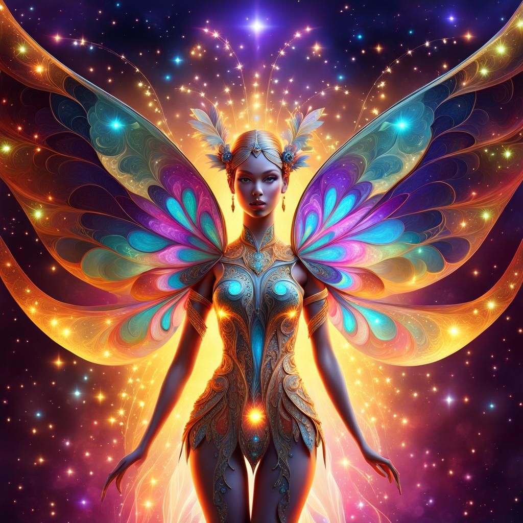 Space Fairy with Fractal Wings in Digital Painting