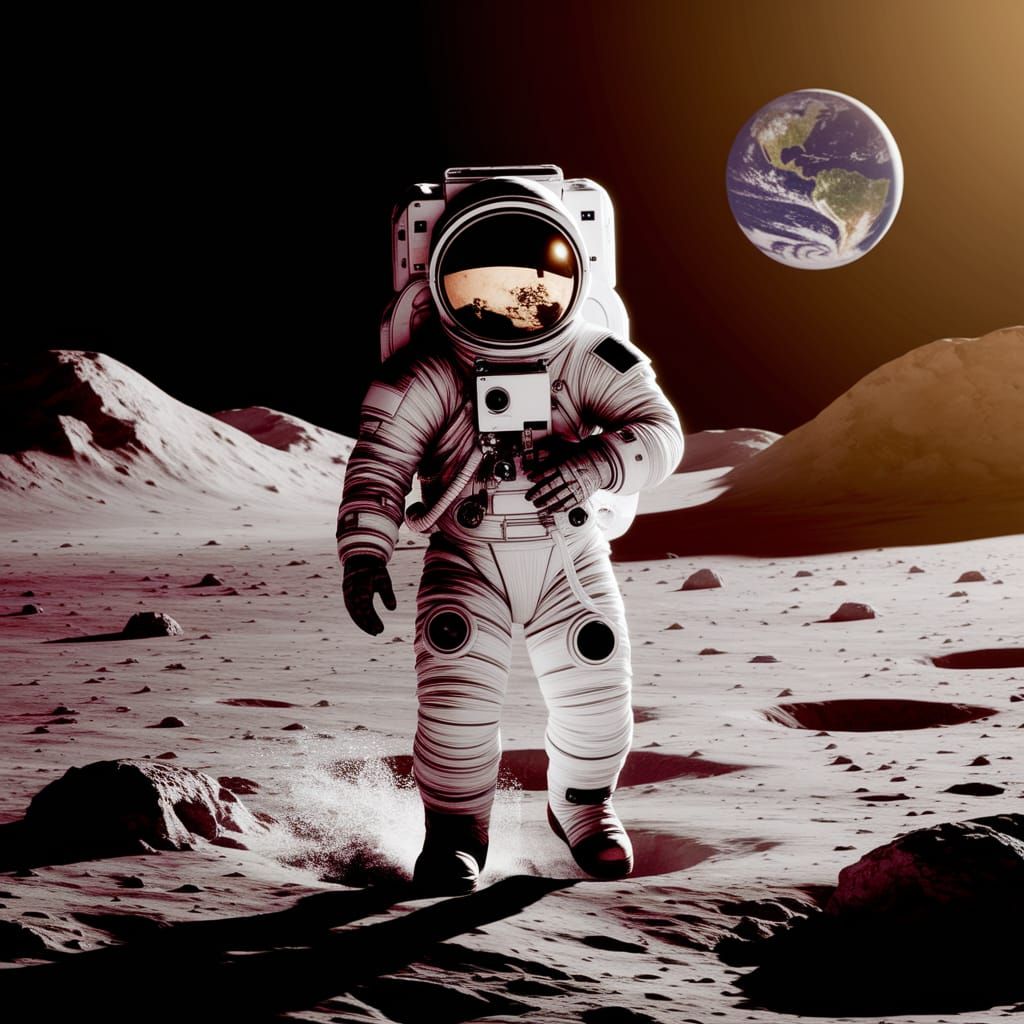 Lunar Pioneer in a Vibrant, Impressive Spacesuit