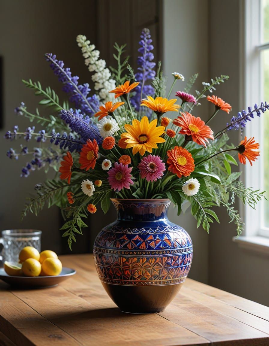 Lacquer-Carved Vase in Country Kitchen