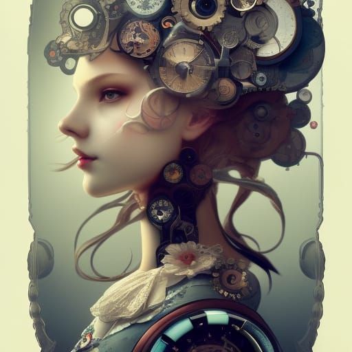 Steampunk Alice Portrait in Art Nouveau Style