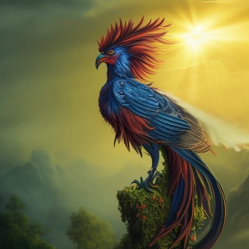 Detailed Phoenix Bird in Sunlight, Fantasy Art