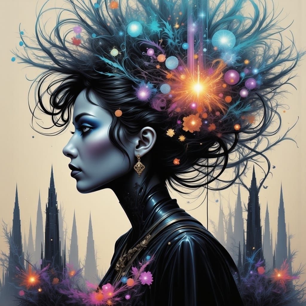 Surreal Double Exposure Art of a Magical Woman in Woodland