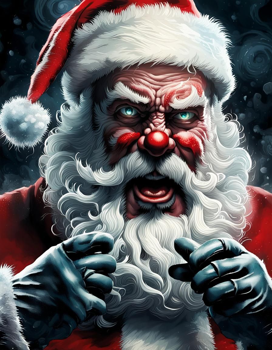 Menacing Santa Claus with Twisted Toys and Sinister Glee