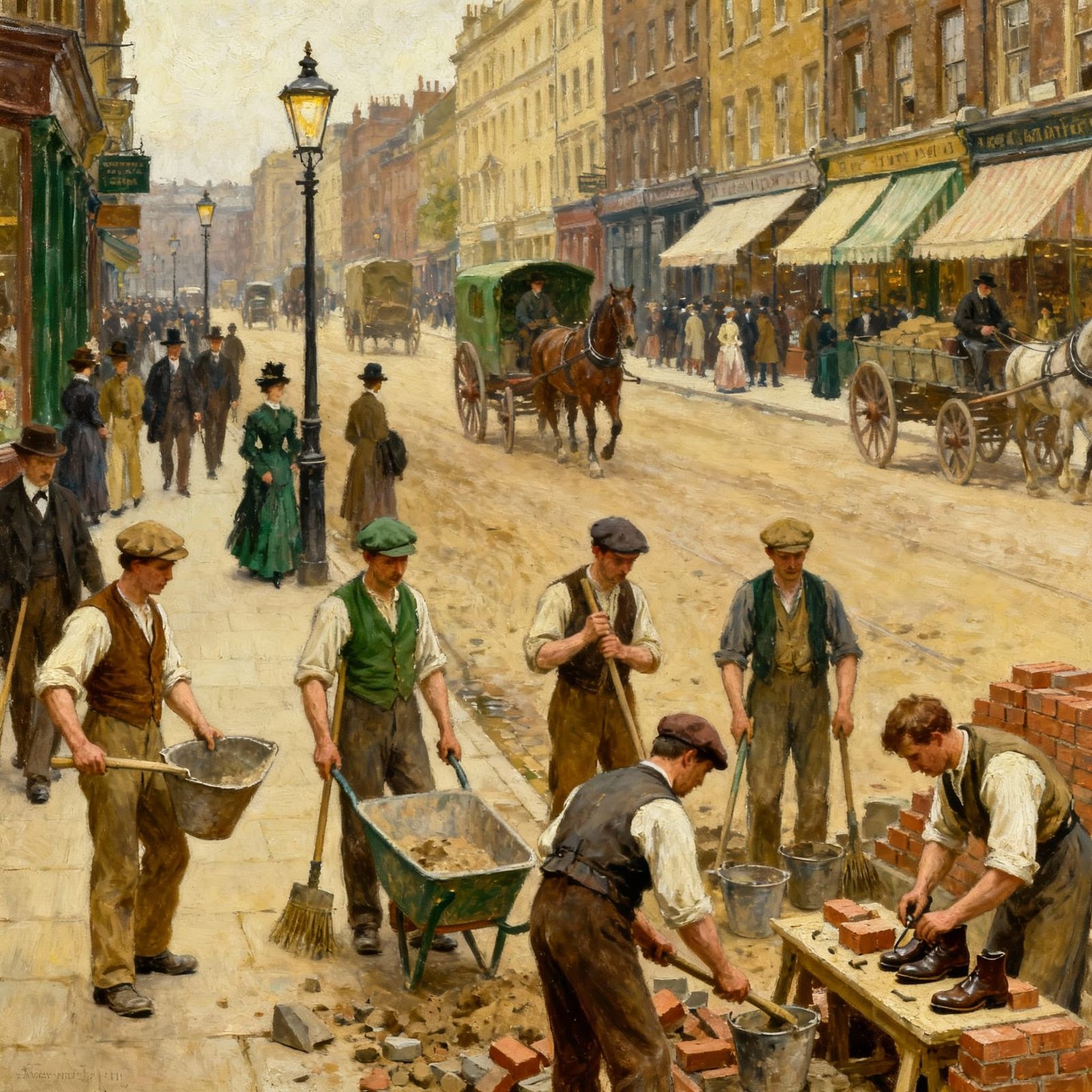 Victorian Street Scene With Workmen in Frith Style