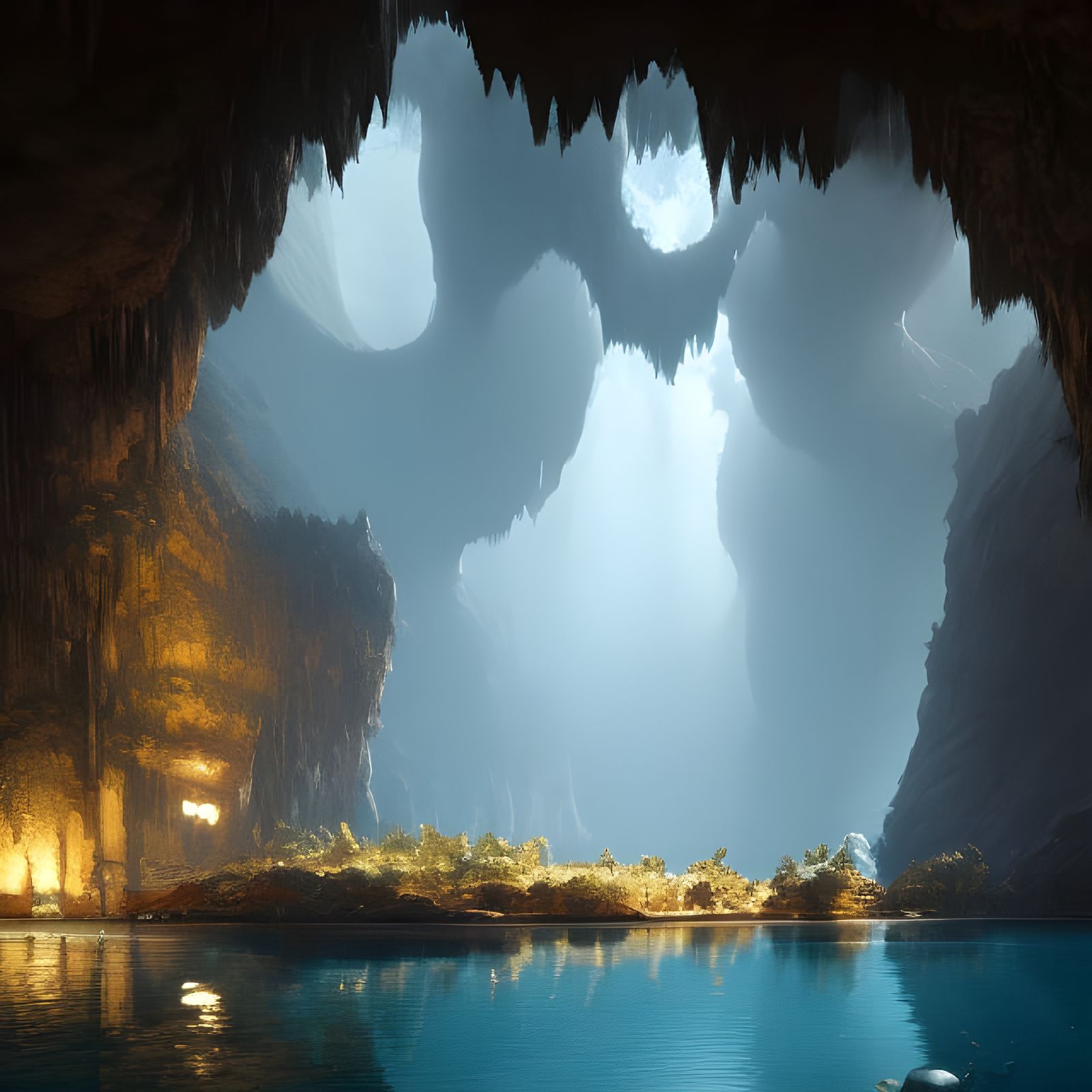 Reflective Cave Complex in Photorealistic Style