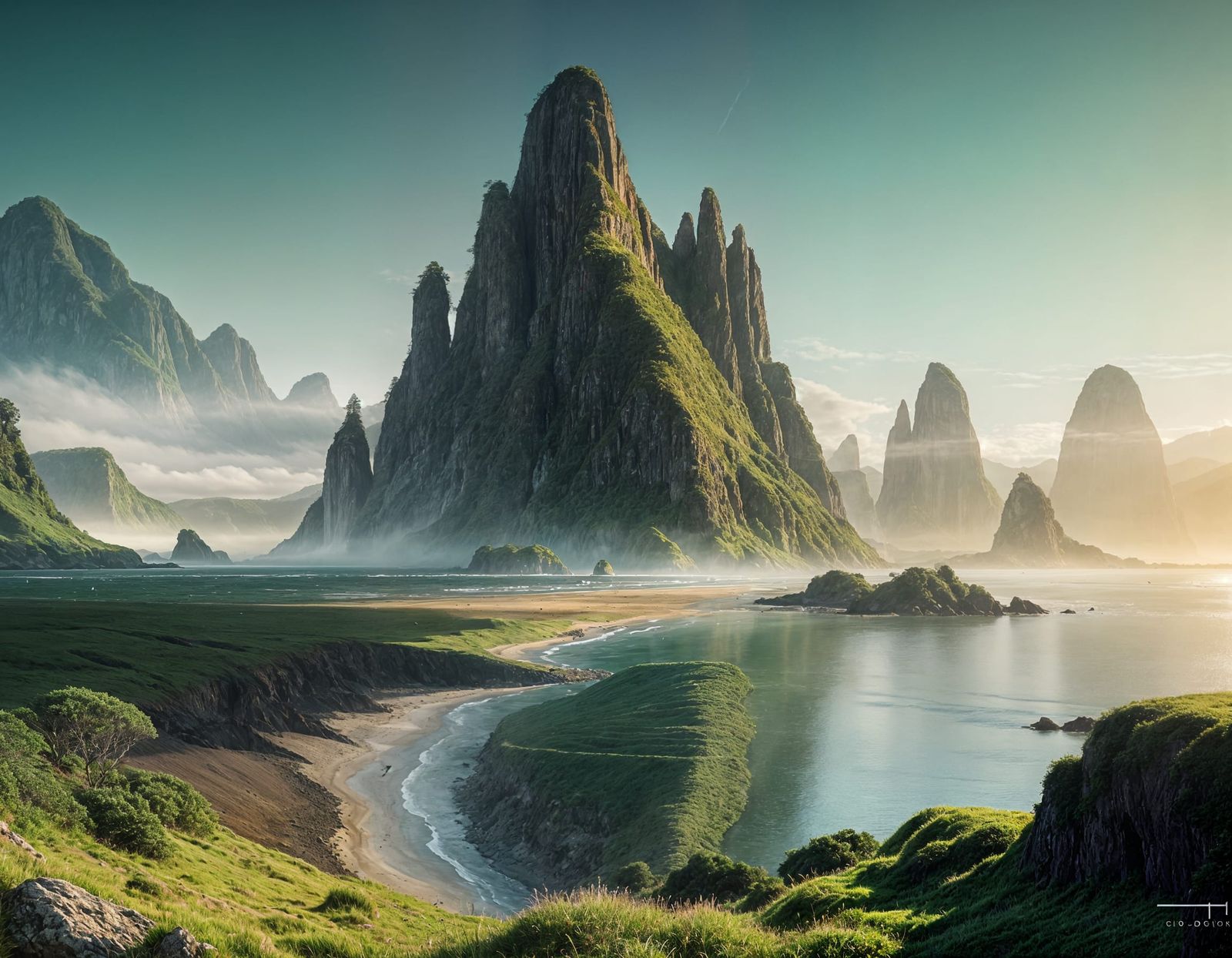 Extraterrestrial Oasis in Vibrant Green and Azure