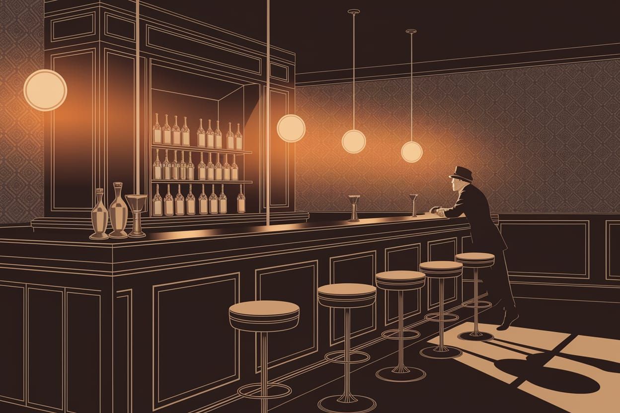 1920s Speakeasy: Precisionist Illustration with Amber Lighti...