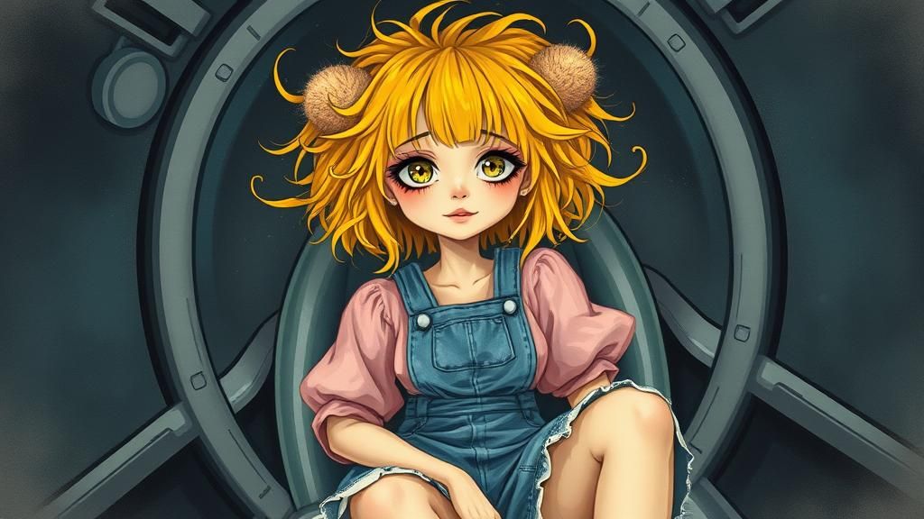 Woman with Yellow Hair in Spaceship, Surreal Art