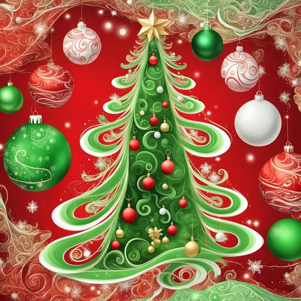 Festive Christmas Scene with Abstract Fractal Elements